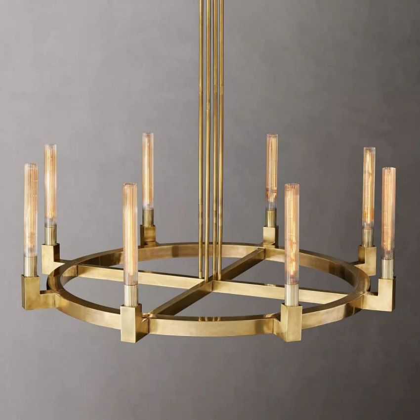 Cannele Ribbed Glass Round Chandelier 48"