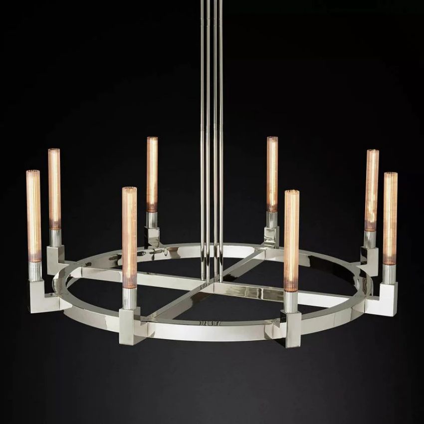 Cannele Ribbed Glass Round Chandelier 48"