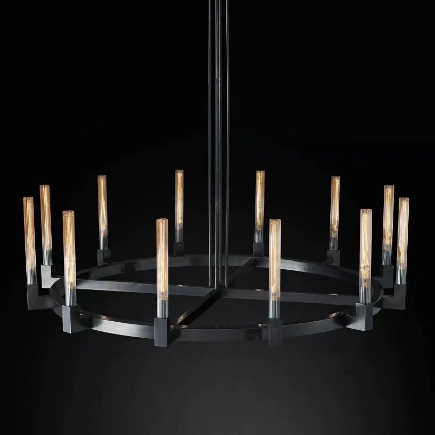 Cannele Ribbed Glass Round Chandelier 60"