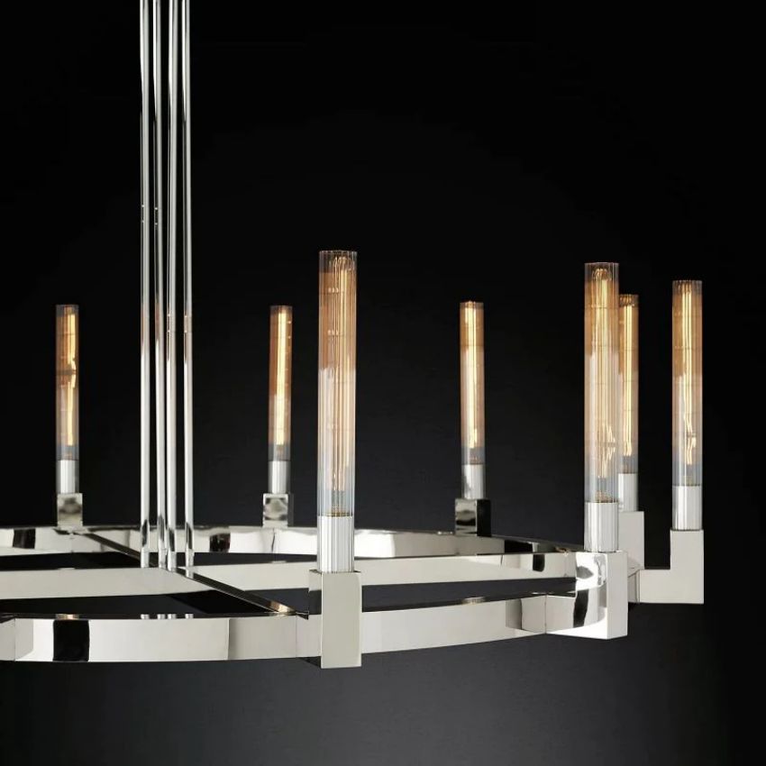 Cannele Ribbed Glass Round Chandelier 60"