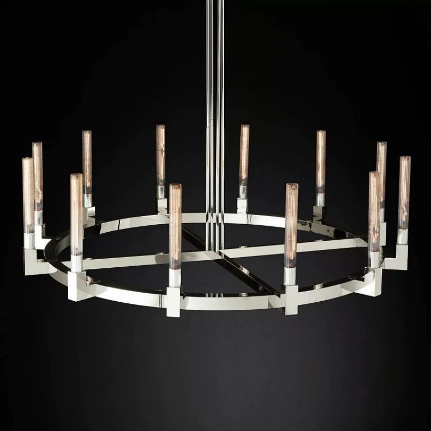 Cannele Ribbed Glass Round Chandelier 60"