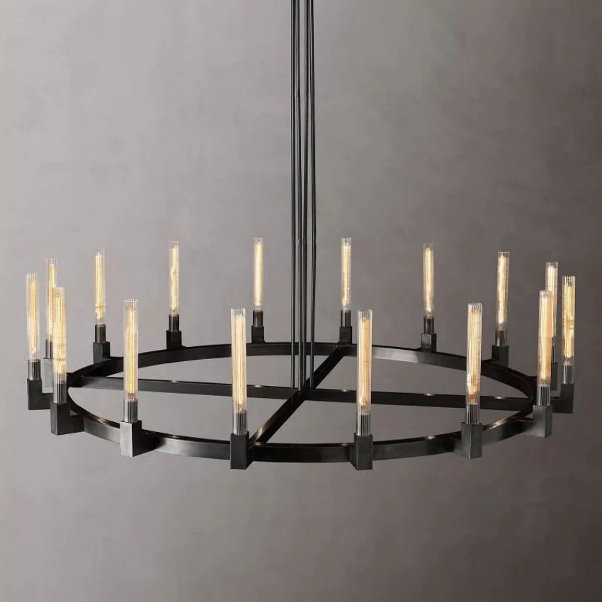 Cannele Ribbed Glass Round Chandelier 72"