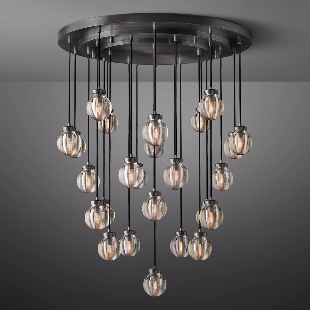 Pearl Carved Inciso Round Chandelier 38"