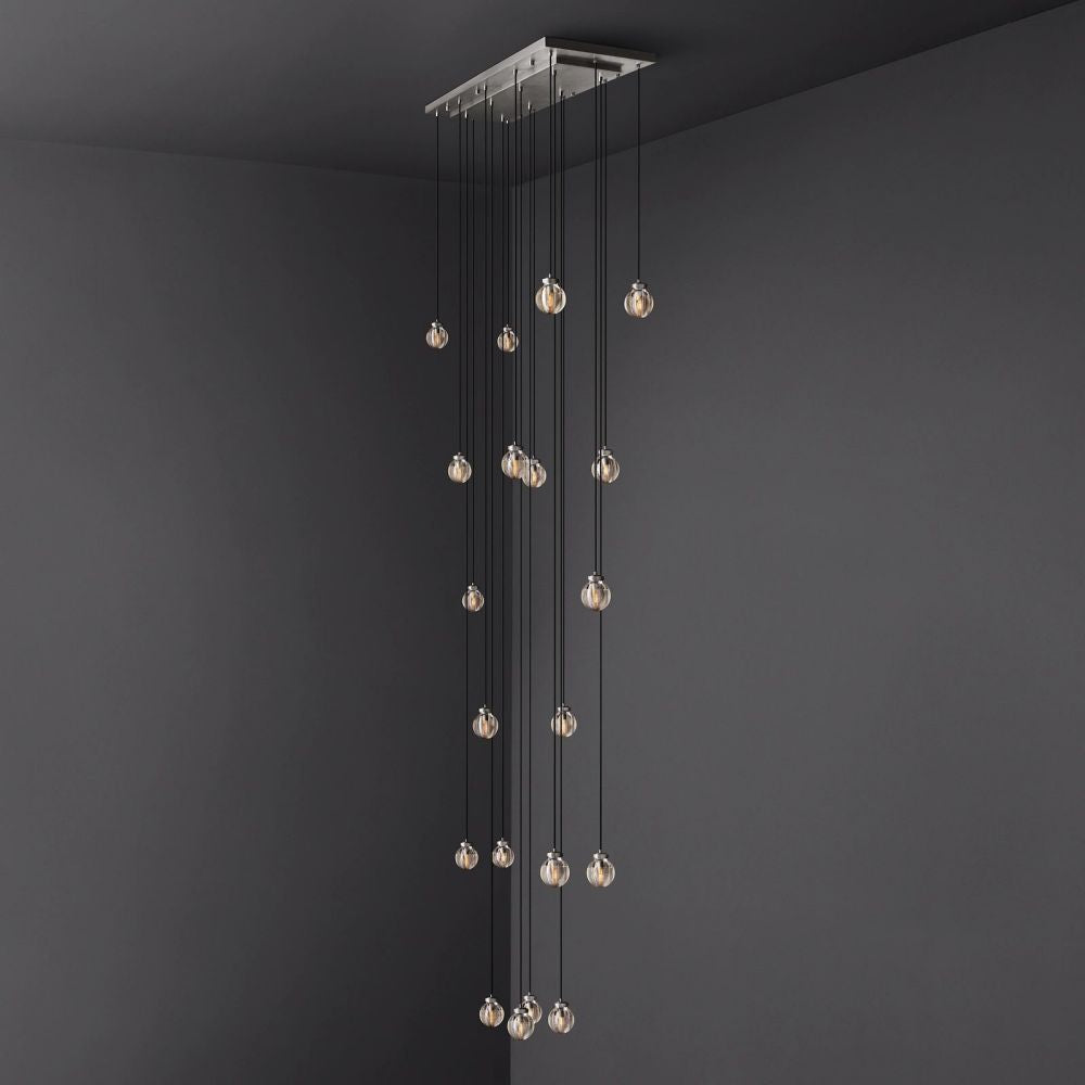 Pearl Carved Inciso Rectangle Chandelier 54"