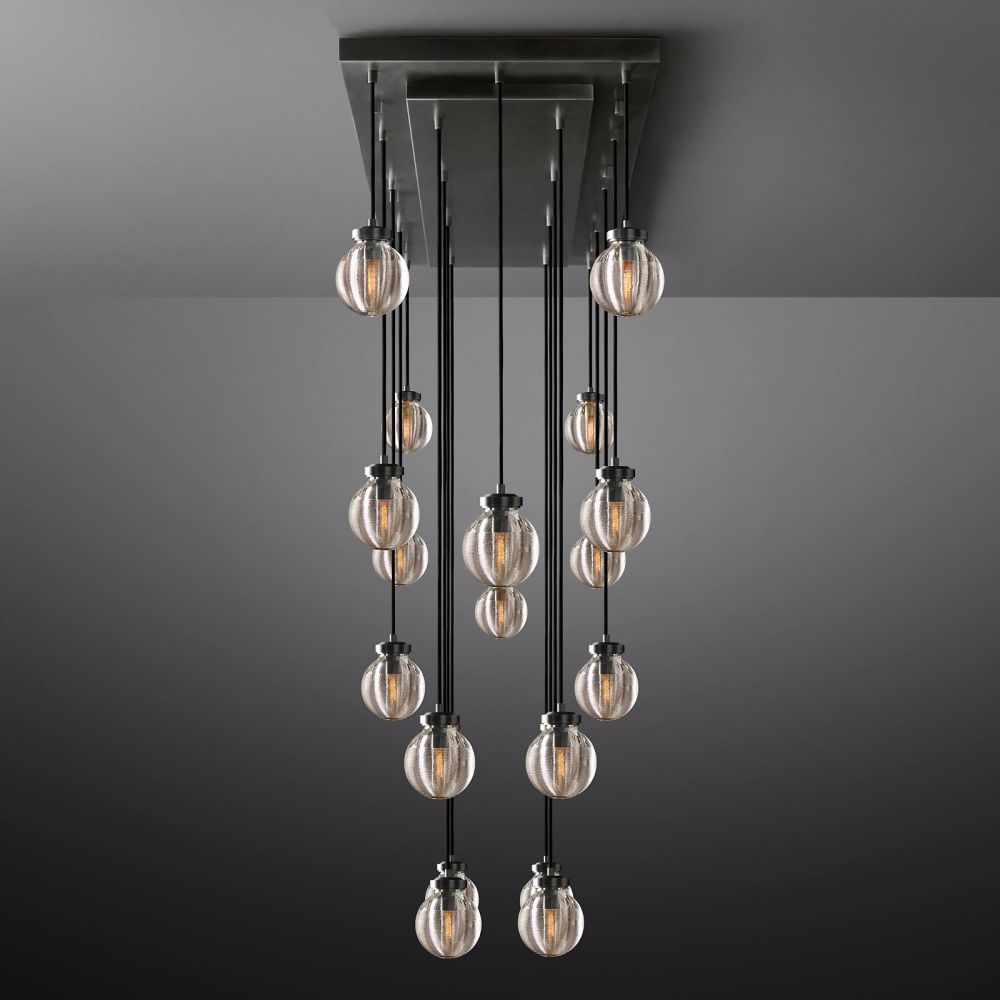 Pearl Carved Inciso Rectangle Chandelier 54"