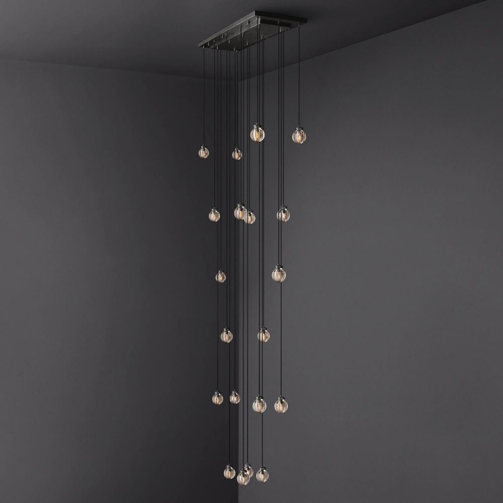 Pearl Carved Inciso Rectangle Chandelier 54"