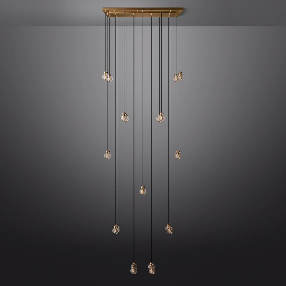 Pearl Carved Inciso Rectangle Chandelier 54"