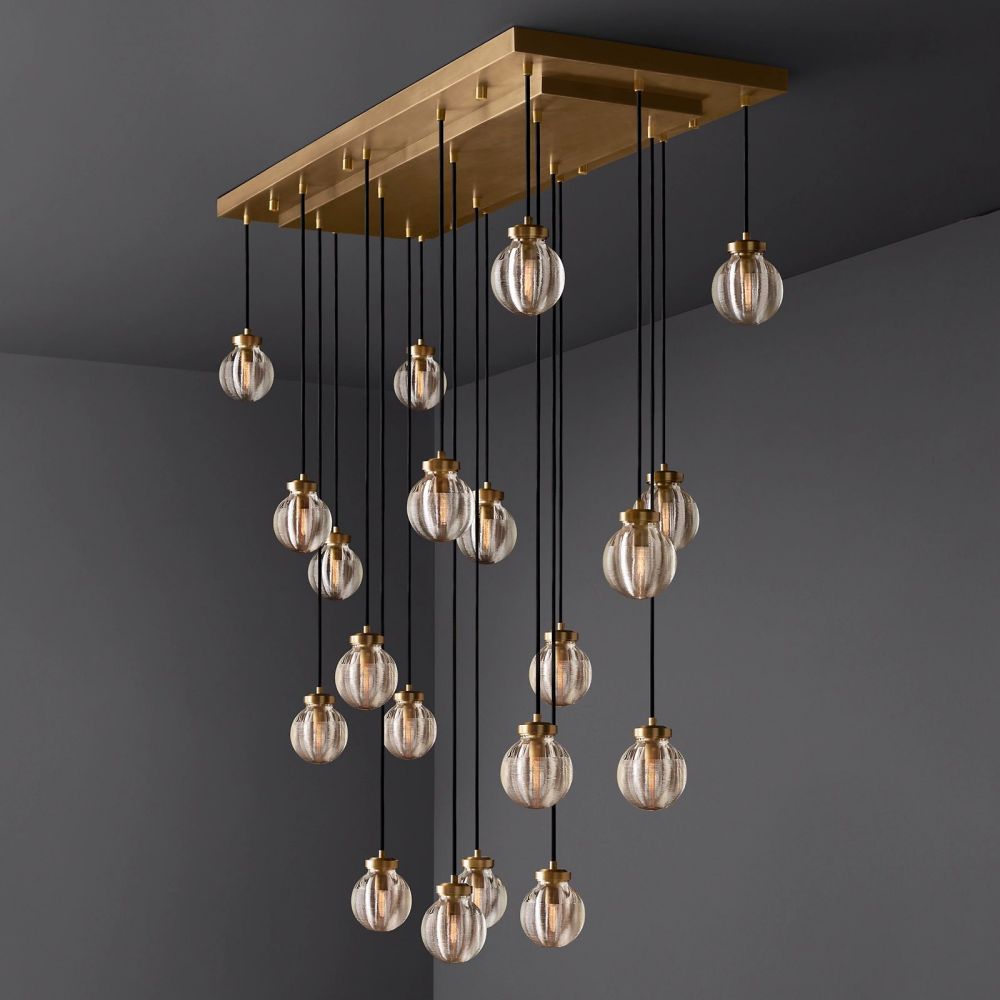 Pearl Carved Inciso Rectangle Chandelier 54"