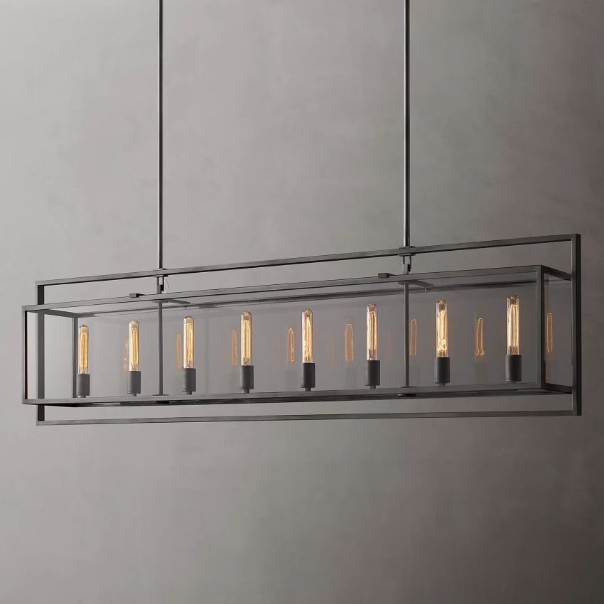 Beckman Framed Glass Rectangular Chandelier 72"