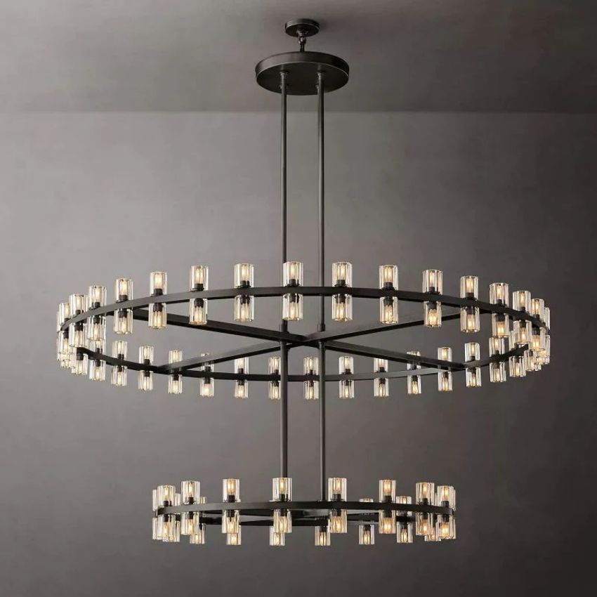 Arcachon Hexagon Crystal Two-Tier Round Chandelier 60"