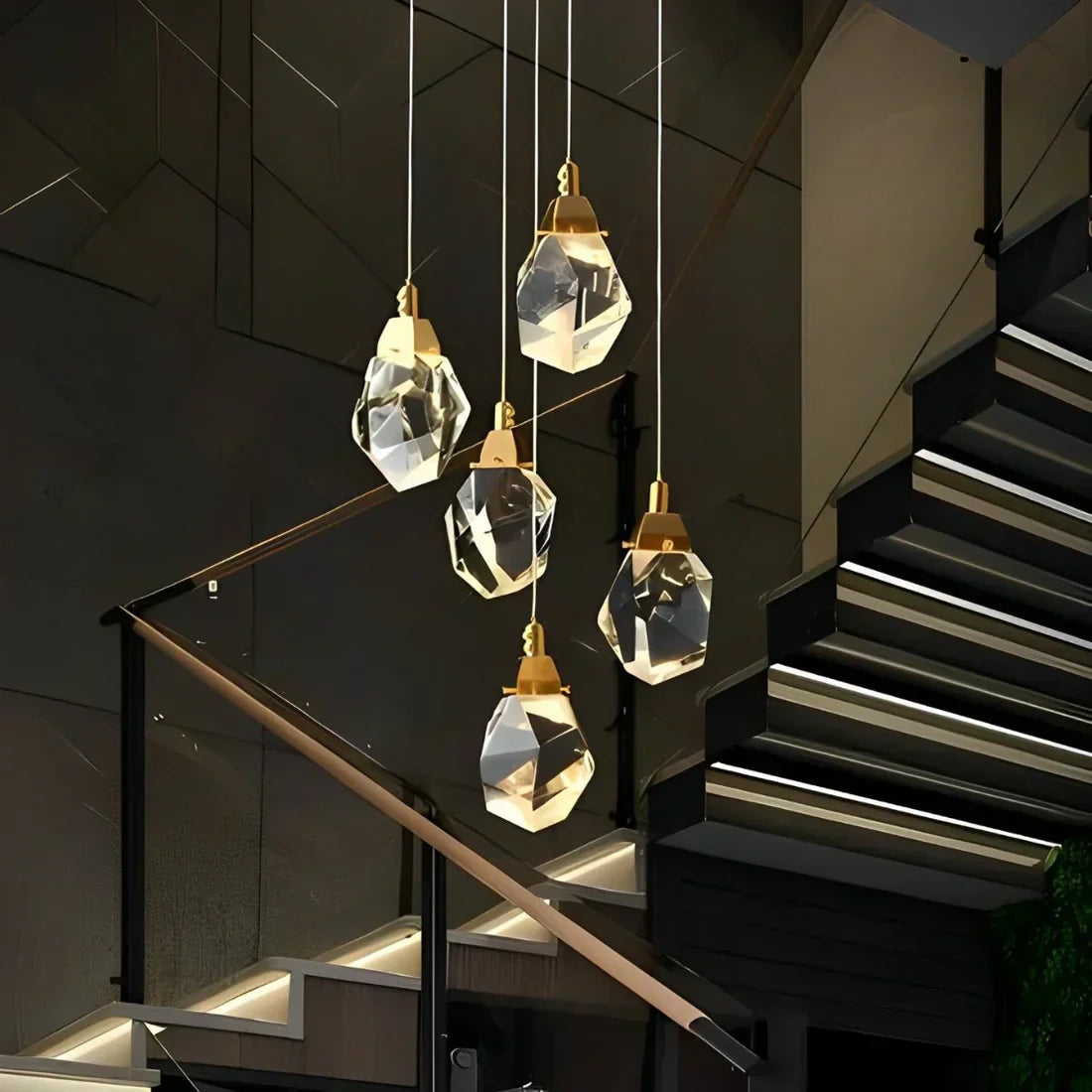 Angle Faceted Crystal Multi-Lights Cascade Chandelier