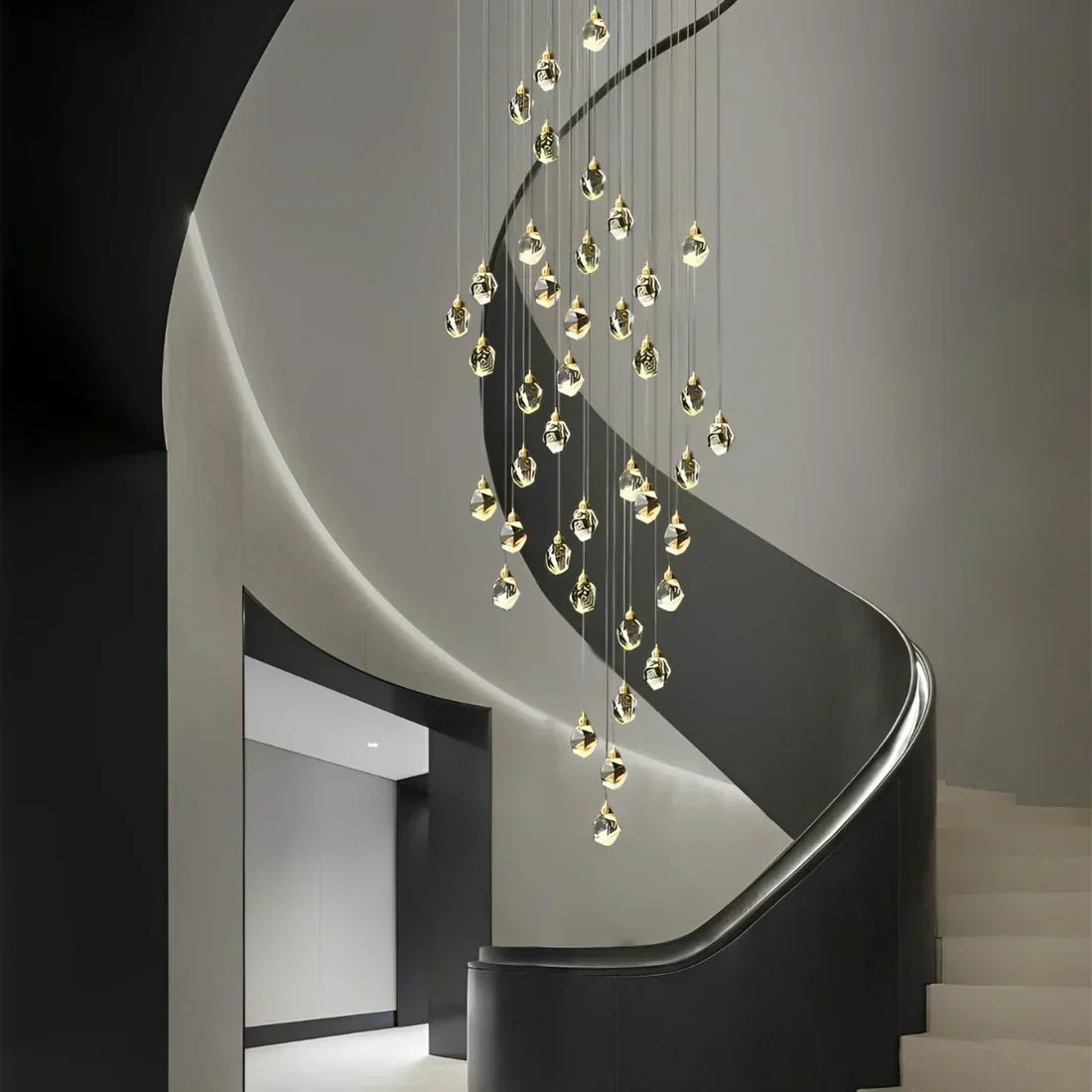 Angle Faceted Crystal Multi-Lights Cascade Chandelier