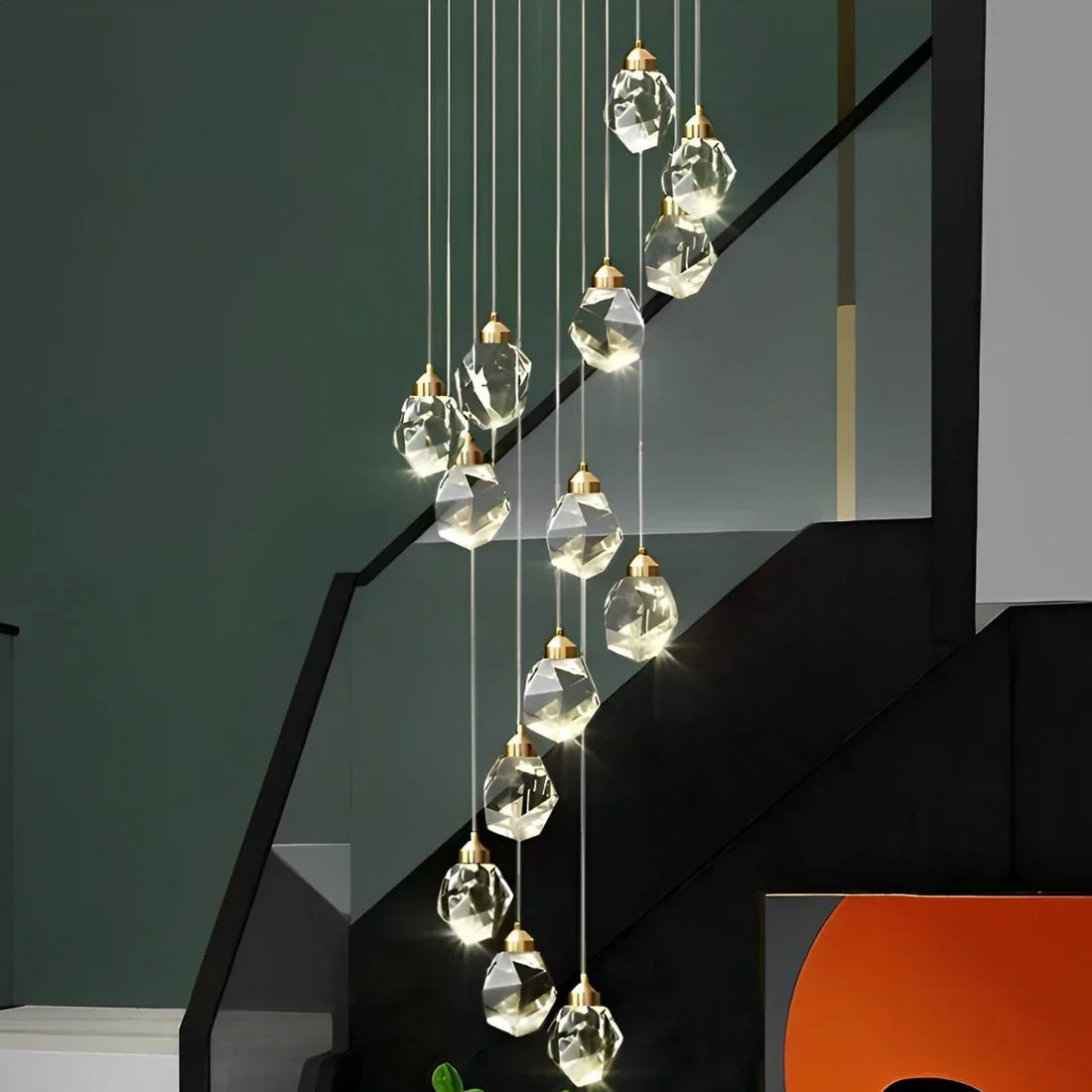 Angle Faceted Crystal Multi-Lights Cascade Chandelier