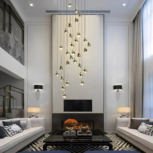 Angle Faceted Crystal Multi-Lights Cascade Chandelier