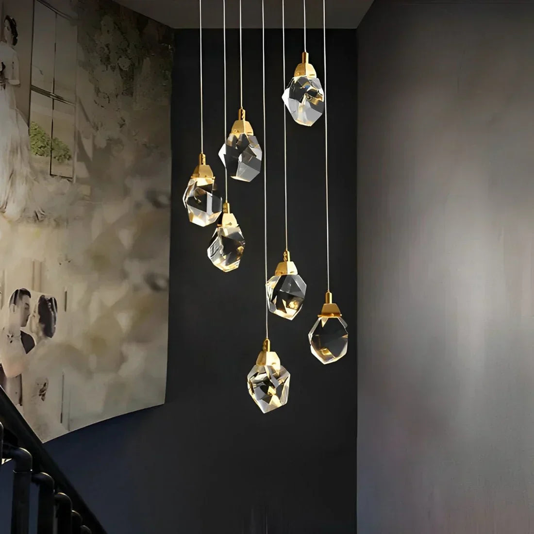 Angle Faceted Crystal Multi-Lights Round Chandelier