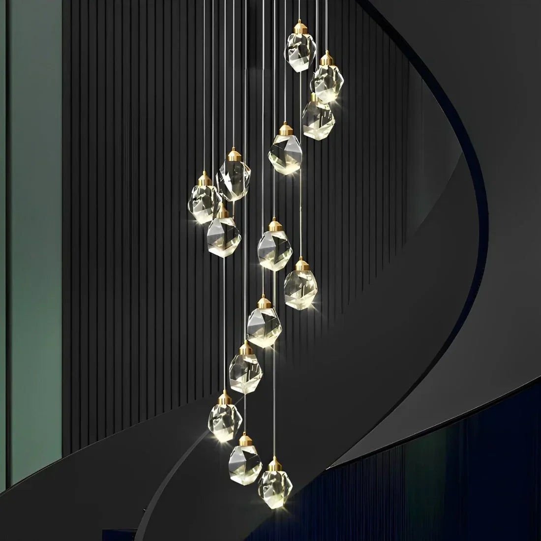 Angle Faceted Crystal Multi-Lights Cascade Chandelier