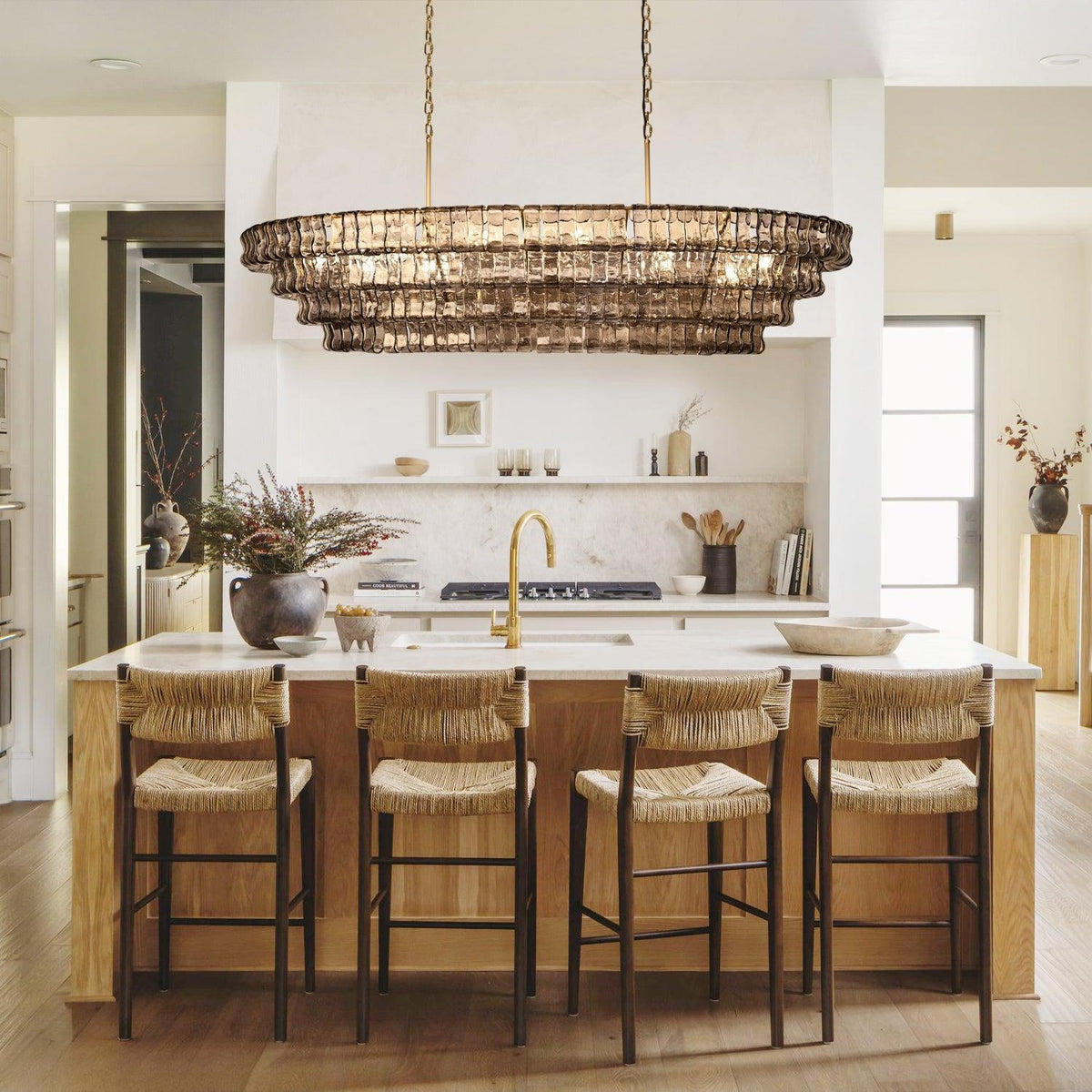 Ghiaccio Rippled Glass Oval Chandelier