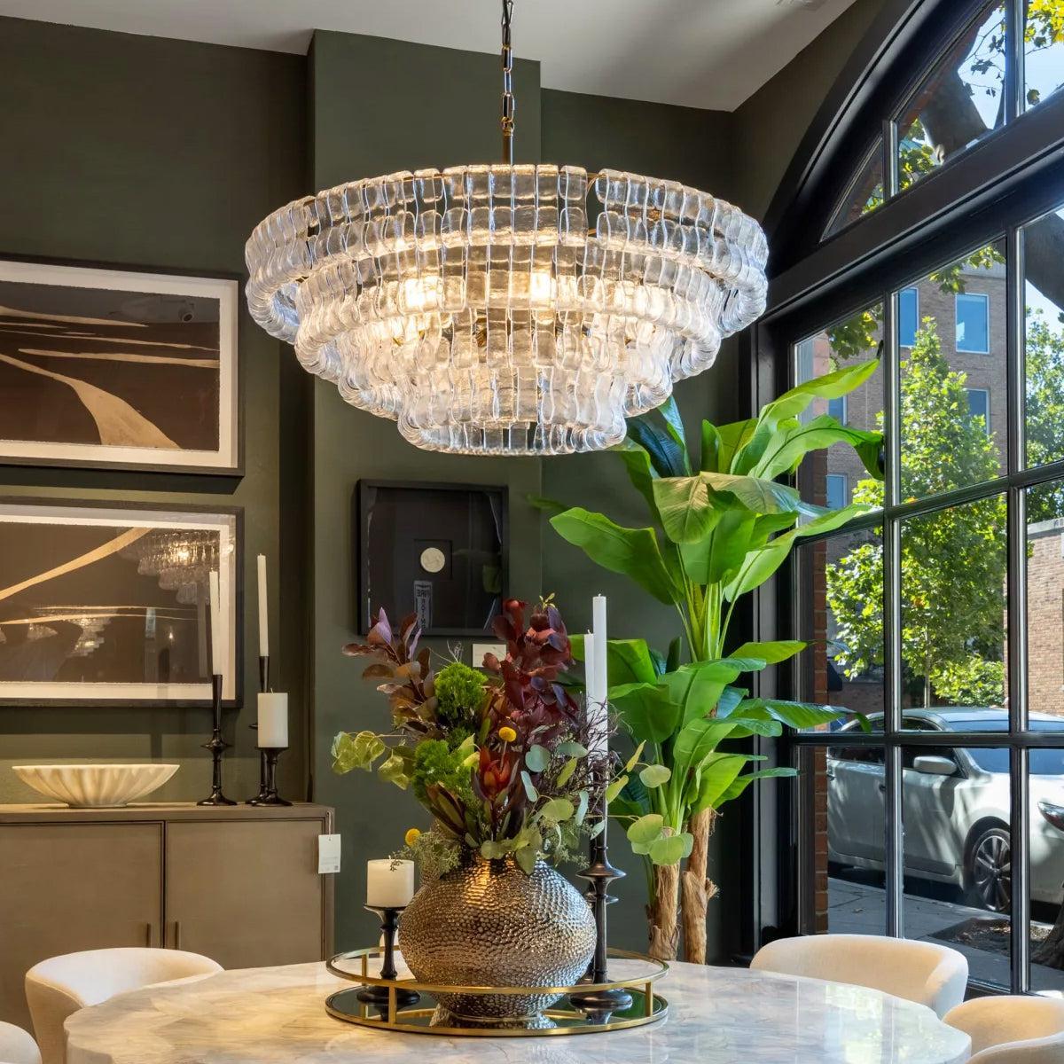 Ghiaccio Handcrafted Glass Round Chandelier